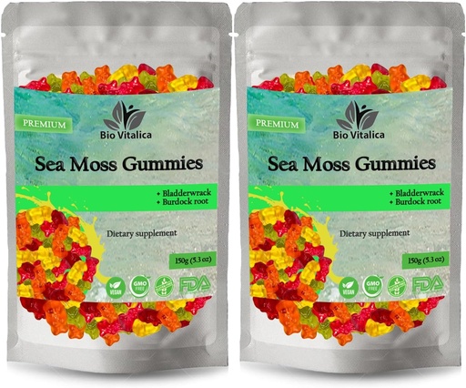 [BRSROAI3AV4AYE33] BIO VITALICA Sea Moss Gummies – con Fledderwrack & Burdock Root – Wildcrafted Gel + Powder – Vegan, Keto, Non-GMO, Gluten-Free – Fruity Mineral-Rich Gummies – 50 Conde (2 Pack)