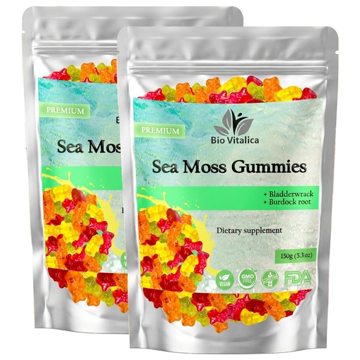 [BRSROAI3AV4AYE33] Sea Moss Gummies – with Bladderwrack & Burdock Root – Wildcrafted Gel + Powder – Vegan, Keto, Non-GMO, Gluten-Free – Fruity Mineral-Rich Gummies – 50 Count (2 Pack)