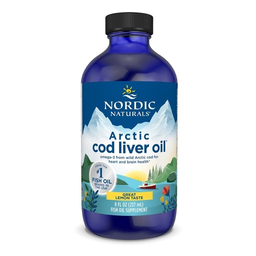 [BRSWIYA6C4FBS3Q3] Nordic Naturals Arctic Cod Liver Oil, Lemon - 8 oz - 1060 mg Total Omega-3s with EPA & DHA - Heart & Brain Health, Healthy Immunity, Overall Wellness - Non-GMO - 48 Servings