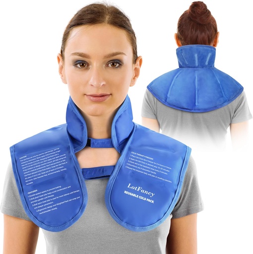 [BRSWYFQHO55WGFDH] LotFancy Ice Pack för Neck Shoulder, Återanvändbar Cold Neck Wrap för smärtlindring, Flexibel Gel Pack med justerbara remmar, Cold Compress Therapy för skador, Swelling, Strains, Sprains