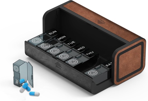 [BRSW2GIHBUBGMYDF] Böyük Səyahət Pill Box 7 gün, iki gün AM PM Pill Case, Remobil Pocket Eczatı, Vitamin, Tibb (Black və Brown) üçün Pill Konteyner Sahibi