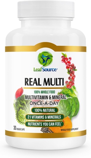 [BRSROCA3CQHA4YI3] LEAFSOURCE Real Multi, Multivitamin Whole Food Supplement - 21 Vitamins & Minerals Made from Real Food. Vegan, Plant-Based Nutrients Made from Real Fruits Veggies & Whole Foods (30 vcap)
