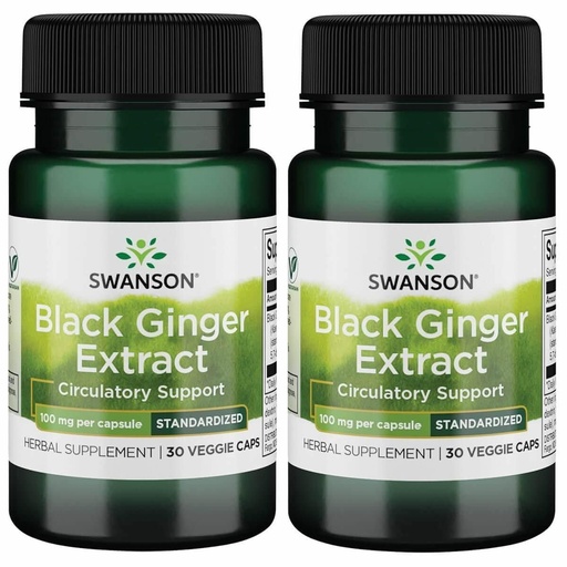 [BRSWGAAKBAHGMCL6] Swanson Black Ginger Extract - Promotes Healthy Blood Circulation and Physical Vigor - May Aid Heart Health, Muscle Tissue, and Mental Wellbeing - (30 Veggie Capsules, 100mg Each) (2 Pack)