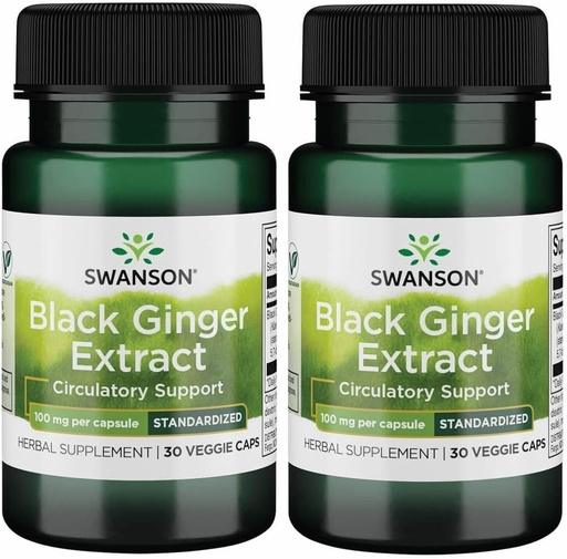 [BRSWGAAKBAHGMCL6] Swanson Black Ginger Extract - Promove circulação sanguínea saudável e vigor físico - Pode ajudar a saúde do coração, tecido muscular e bem-estar mental - (30 Veggie Cápsulas, 100mg cada) (2 Pack)