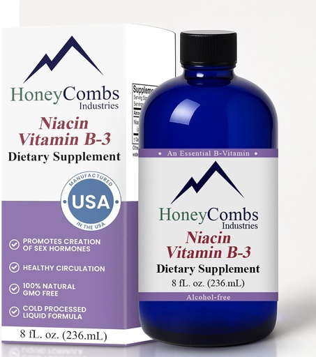[BRSWIB36CUIAEYLU] HoneyCombs Vitamin B3 Niacin Supplement Liquid Drops - High Potency Vitamin B3 Liquid Drops for Men & Women - Maintain Digestive System, Skin, Tongue, Energy and More - Vegan Niacin Drop (8 Fl oz)