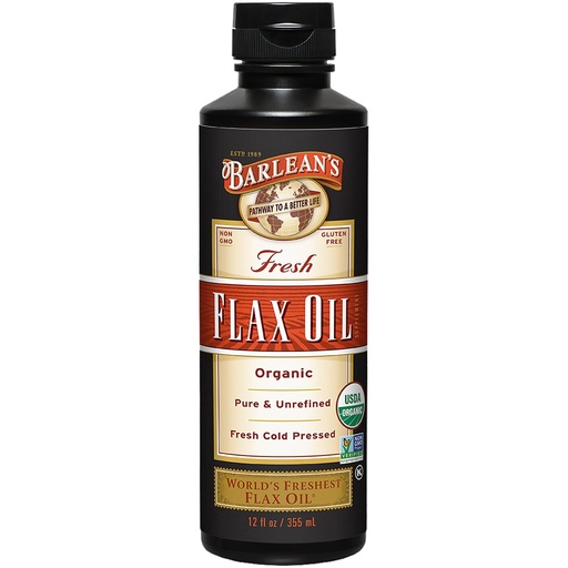 [BRSWIYQTPMIWMEQ7] Barlean's Organic Flaxseed Oil Liquid from Fresh Cold Pressed Flax Seeds, 7,640mg ALA Omega 3 Fatty Acid Supplement for Healthy Hair, Skin, and Eyes, Vegan and Gluten Free, 12 oz