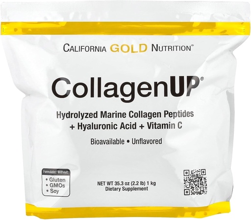 [BRSRMBQ5DEFWK3TD] California Gold Nutrition CollagenUP®, Hydrolyzed Marine Collagen Peptides with Hyaluronic Acid and Vitamin C, Unflavored, 2.2 lb (1 kg)