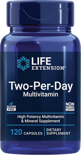 [BRSWKGY3BQMQICYV] Life Extension Two-Per- Day Multivitamin, Vitamin B, C, D, zink, Pakket med Over 25 Vitamin, Mineraler & ekstrakter, Two-Month Supply, Non- GMO, Gluten- Free, 120 Kapsler