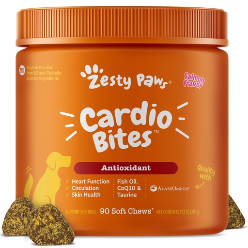 [BRSWYFDRCUCBQA3U] Zesty Paws Cardiovascular Support for Dogs - Taurine for Dogs - with CoQ10, L Carnitine & Sea Buckthorn - Senior Heart Health - AlaskOmega Fish Oil Omega 3 - Senior - Salmon - 90 Count