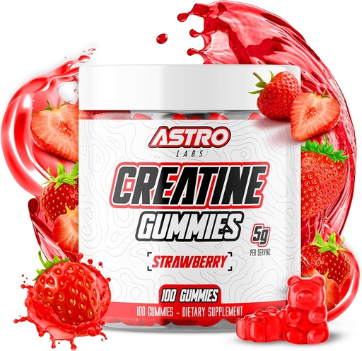 [BRSROEL6CUMWAG3U] Creatine Gummies for Men & Women - 5g per Serving, Creste puterea, Musculare Gain, Recuperare, Rezistenta - Vegan, Gluten-Free, Low Sugar Creatine Monohidrat Gummies - Strawberry (100 Count)