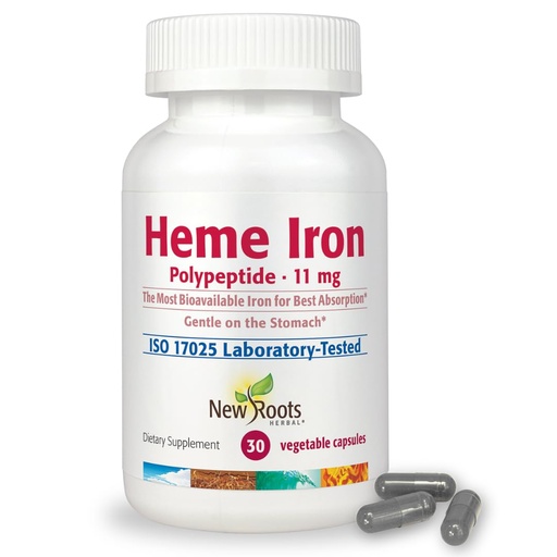 [BRSWYBLYDEBQ4C3K] NEW ROOTS HERBAL Heme Iron Supplement | 4-in-1 Formula with Vitamin C, B12, Folate for Best Absorption | Raise Hemoglobin & Ferritin for Women & Men, Low-FODMAP (30 Capsules)