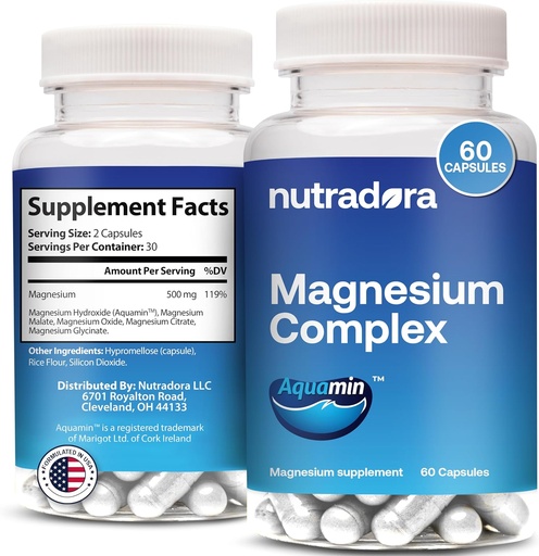 [BRSROYITCB7A4YDP] Suplemen Kompleks Magnesium 500mg untuk Pria & Perempuan - Magnesium Glycinate & Oxide untuk Better Sleep, Muscle, & Heart Health, Formulir di AS, 60 Kapsul (Paket 1)