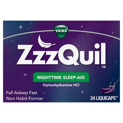 [BRSWIBQHDMDBYFDA] Vicks ZzzQuil, Nighttime Sleep Aid LiquiCaps, 25 mg Diphenhydramine HCl, No.1 Sleep-Aid Brand, Non-Habit Forming, Fall Asleep Fast, 24 Count