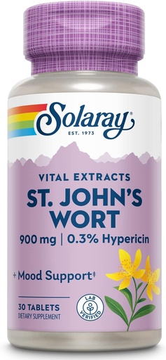 [BRSWIYT3OMAQ4E3O] SOLARAY St John's Wort 900 mg, Once Daily Mood Support Supplement, Standardized to 0.3% Hypericin for Brain Health Support and a Balanced Mood, 60-Day Money Back Guarantee | 30 Servings | 30 Tablets