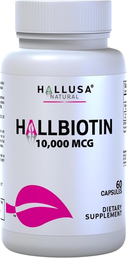 [BRSWYHYFAUDRUHT2] Hallusa Naturlige Biotin Kapsler 10 000 mHg Håret, huden og neglene - Pastillas para la caída del Cabello - Crecimiento del Cabello – Crecimiento de la Barba - Alopedia y calvicie - 60 Kapsler