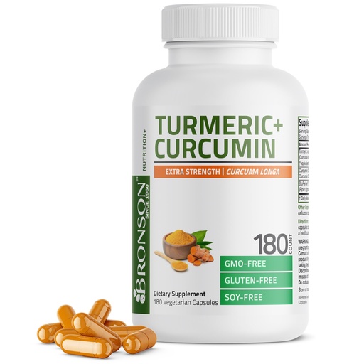 [BRSRMCQTCUBGO3A3] Bronson Turmeric Curcumin Extra Strength - Antioxidant, Joint & Digestion Support with BioPerine, Non-GMO, 180 Vegetarian Capsules