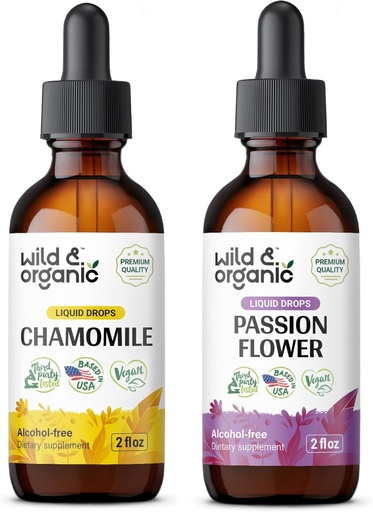 [BRSRAGAOOQBGOETB] Wild & Organic Chamomile Tincture 2 fl oz & Passionflower Tincture 2 fl oz