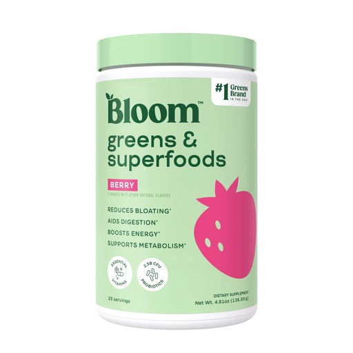 [BRSROZQBCUMROCL3] Bloom Nutrition Superfood Greens Powder, Digestive Enzymes with Probiotics and Prebiotics, Gut Health, Bloating Relief for Women, Chlorella, Green Juice Mix with Beet Root Powder, 25 SVG, Berry