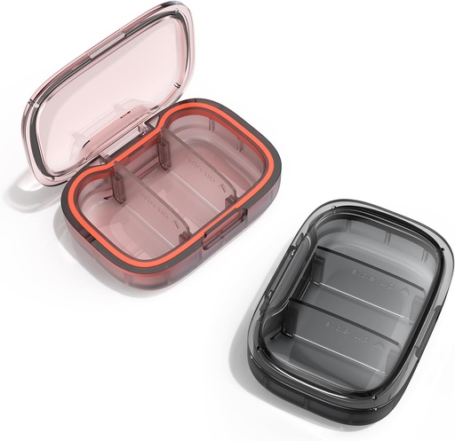 [BRSRO2T5C4CGGYAY] 2 Pack 3 השוואת תיבת גלולה קטנה, Moisture Proof Pill Case, Travel Pill מארגנת עבור Pocket Purse, Daily Portable Medicine Box, Fish Oil Box, Box (Black+Orange)