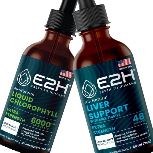 [BRSWYGICPIBB42DD] E2H: Liquid Chlorophyll og leverstøtte Supplement Note 124; Vegan, Non- GMO - 2 Fl Oz Hver (4 Fl Oz i alt) - Bundle