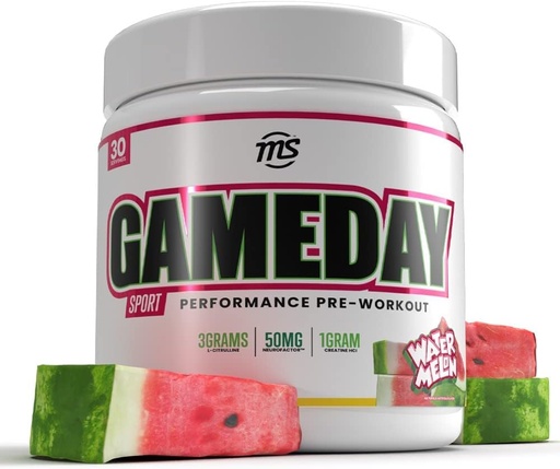 [BRSW22YBAADQKEYY] Man Sports Game Day - Sport Før Workout, Vannmelon Flavored Energi Drink Blande med Naturlig Koffein, 330g, 30 dager Supply