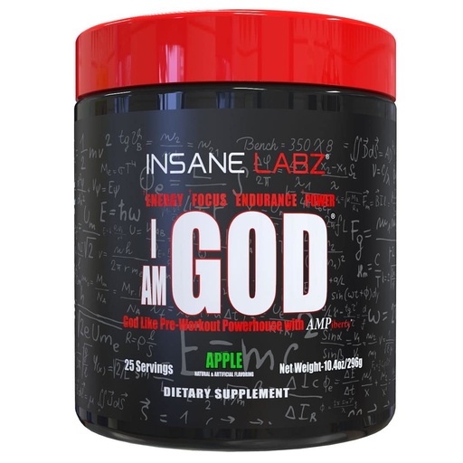 [BRSWGBD5AR5WYCA6] Insane Labz I am God Pre Workout, High Stim Pre Workout Powder Loaded with Creatine and DMAE Bitartrate Fueled by AMPiberry, Energy Focus Endurance Muscle Growth,25 Srvgs, Apple