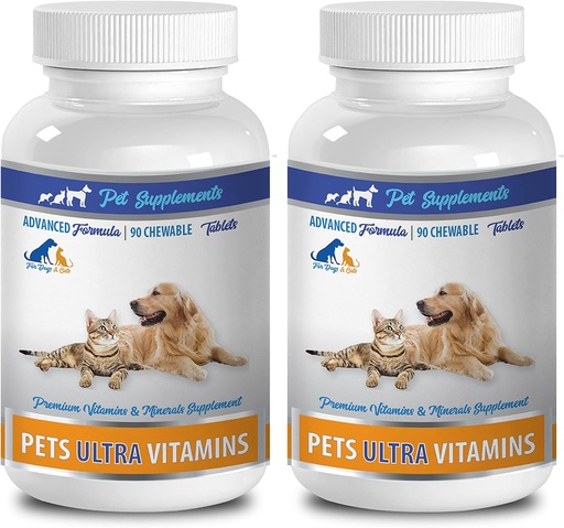 [BRSWGAA2C4HRS23P] Suplemento de la bonificación de perros - Mascotas Ultra Vitaminas - para perros y gatos - Salud Inmune - Beneficios del cabello y la carne - Vitamina b12 para perros - 180 Treats (2 Botellas)