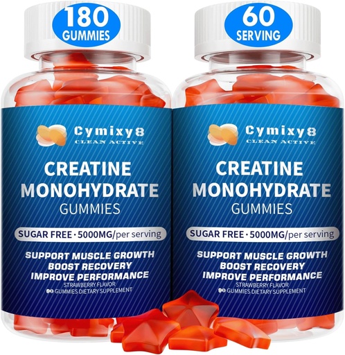 [BRSROCAEA55BQGT3] Creatine Monohydrate Gummies 5g for Men & Women, 7100mg with Liposomal Taurine, BCAA, Alpha GPC, B12, Creatine Monohydrate Chews for Muscle Growth, Strawberry Flavor, 180Count