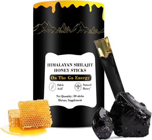 [BRSRAATRBFYAICD2] Shilajit Honey Sticks, 30 Sticks - Pure Himalayan Resin, Organic Honey & Saffron for Energy Boost, Immune Support & Vitality, SHILAJIT Honey Sticks for Men & Women