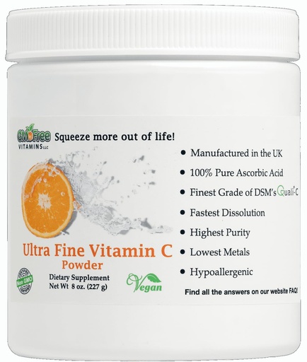 [BRSWYZYCDN5A4AIU] GMO Free Vitamins - Ultra Fine Non GMO Vitamin C Powder, Made in UK - Highest Grade of Quali-C L-Ascorbic Acid for Maximum Bioavailability – Vegan (8 oz.)