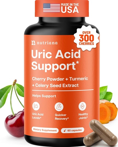 [BRSWGAAODIJQ2DT3] 3 en 1 Nettoyant Uric Acid Flush – Extrait de cerise de tart avec purge de supplément de graines de curcuma et celery - Pieds et soutien articulaire - 60 capsules de légumes