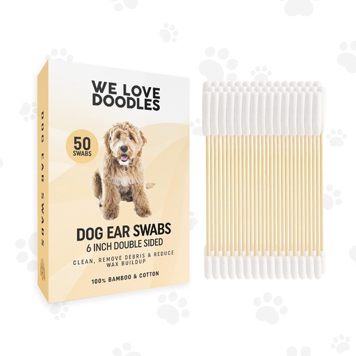 [BRSROYYNCF5AYDLL] We Love Doodles Long Cotton Dog Ear Swabs | Double Sided Qtips for Dogs | Large Wooden Cleaner Balls Tool | Q Tips Swab to Flush Puppy Ears | Clean Wood Buds for Pet Ears | Wipes Solution Q-Tips