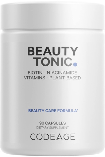 [BRSWGGAHAF5AEA33] Codeage Biotin Supplement with Vitamin C, Vitamin E, Vitamin B6, Niacin, Folate, Organic Food Blend, Phytoceramides, Astaxanthin, Selenium - Beauty Tonic - Hair, Skin, and Nail Support - Vegan, 90 Ct