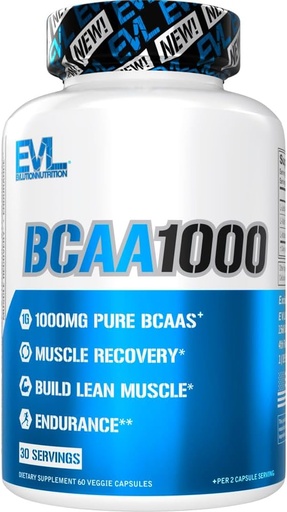 [BRSRMBD2AV5A4CAV] BCAAs Amino Acids Supplement for Men - EVL 2:1:1 5g Capsules pour la récupération post-entraînement et le renforcement musculaire maigre pour les hommes - BCAA1000 Acids à chaîne ramifiée Supplément nutritionnel - 30 portions
