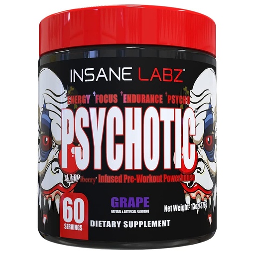 [BRSRMZAYA4IGAFY6] Insane Labz Psychotic, High Stimulant Pre Workout Powder, Extreme Lasting Energy, Focus and Endurance with Beta Alanine, Creatine Monohydrate, DMAE, 60 Srvgs, Grape