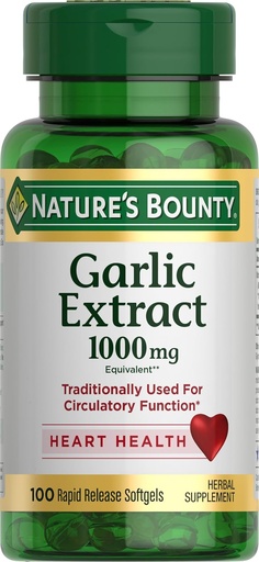 [BRSWIZDYAQCRQG3I] Ekstrakt Garlic Bounty, Suplement ziołowy, Wspiera funkcje cyrkulacyjne, 1000mg, 100 Softgels szybkiego uwalniania