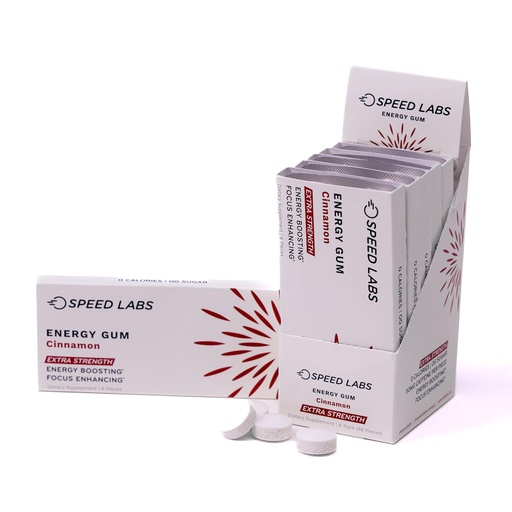 [BRSRAFQEBYHAECT3] Speed Labs Cinnamon Extra Strength Caffeine Chewing Gum 50mg Caffeine, Taurine, & B Vitamins Per Piece, 48 Pieces (6 Packs of 8 Pieces) Sugar Free, Zero Calorie, No Aspartame, Gluten Free