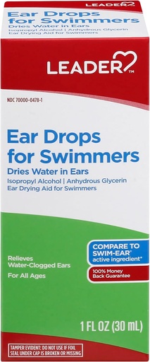 [BRSW2ZANAQJWK3I2] Leader Ear Drops for Swimmers, Dries Water in Ears, Isopropyl Alcohol 95%, All Ages, Compare to Swim-Ear, 1 fl oz