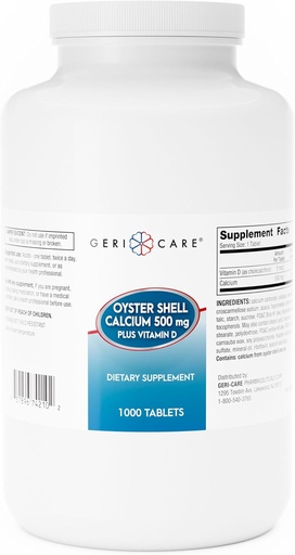 [BRSRAYY7CQFQK3LZ] GeriCare Oyster Shell Calcium 500mg + Vitamin D, Bone Health, Nutritional Supplement Tablets, 1000 Count (Pack av 1)