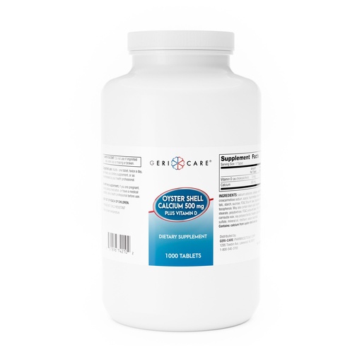 [BRSRAYY7CQFQK3LZ] GeriCare Oyster Shell Calcium 500mg + Vitamin D, Bone Health, Nutritional Supplement Tablets, 1000 Count (Pack of 1)