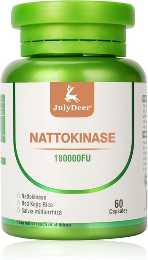 [BRSROCYLCB5A2D3L] Nattokinase Supplements 180, 000FU Whole Bottle 60 Capsules, 6, 000FU 2 Capsules Daily Nutritional Supplements Systemic Enzymes Vegetarian Friendly for Cardiovascular and Circulatory Support