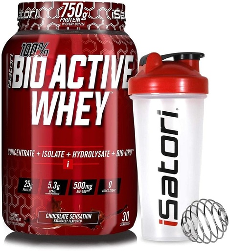 [BRSWYEIQO4AQYFDB] ISatori Bio-Active Whey Powder Chocolate Sensation (30 Servings) " iSatori Classic Blender Bottle (Clear Bottle with Red Top)