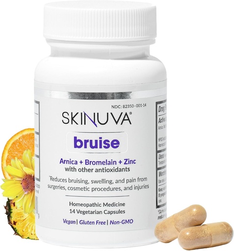 [BRSRMYD2AEFWEGTP] Skinuva® Bruise - Suplemento para Contusões e Inchaço - Um Remédio de Contusões Homeopáticas Formulado com Arnica, Bromelaína e Zinco - 14 Cápsulas (7 Tratamento de dias)