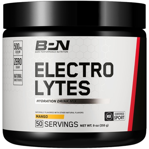 [BRSRAFIBBV6W22TD] BARE PERFORMANCE NUTRITION BPN Electrolytes Hydration Drink Mix | Sugar Free Electrolyte Powder | 500mg Sodium per Serving | Naturally Sweetened | Mango, 50 Servings
