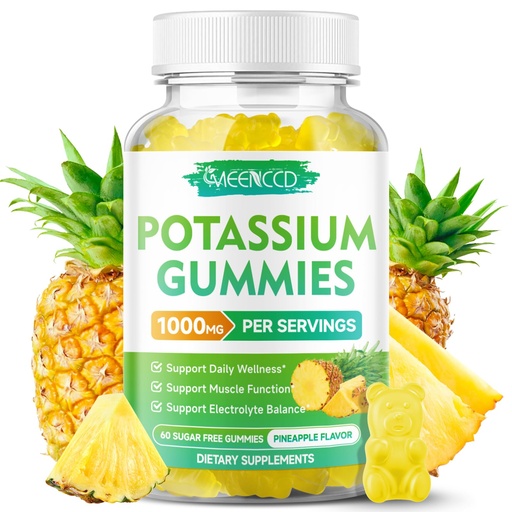 [BRSRAGQ7BACQGAL5] Potassium Citrate Gummies 1000mg, High Potency Potassium Supplement Gummies for Adults Women & Men, Support Muscle Health, Sugar-Free, Pineapple Flavor, 60 Count