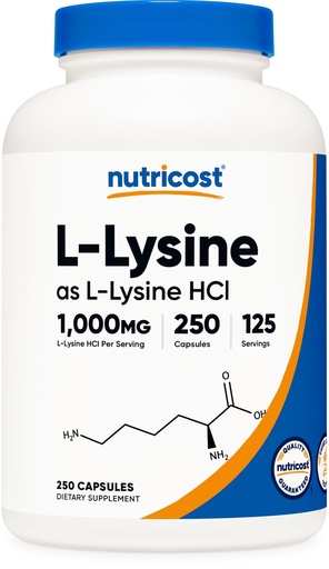 [BRSWKEI7OIHRECTA] Nutricost L-Lysine 1000mg, 250 Capsules - 500mg Per Cap, Gluten Free, Non-GMO