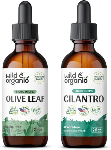 [BRSRAGI3AUMQYET7] Wild & Organic Olive Leaf Tincture 2 fl oz & Cilantro Tincture 2 fl oz