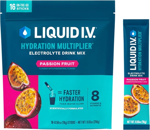 [BRSWGHANCN6Q4HYU] Liquid I.V.® Hydration Multiplier® - Passion Fruit - Hydration Powder Packets | Electrolyte Powder Drink Mix | Convenient Single-Serving Sticks | Non-GMO | 16 Zerbitzu (1eko paketea)