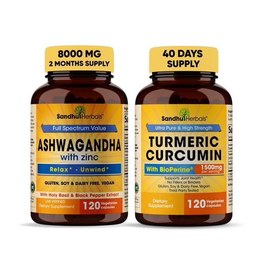 [BRSROBAQOJ4GOALL] SANDHUHERBALS Organic 4in1 Ashwagandha w/Zinc & Organic Turmeric Curcumin w/Bioperine Black Pepper Extract| Supports Immune System| Non-GMO
