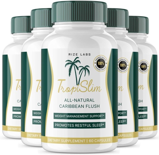 [BRSROGAEAQMGCCTA] (Official 5 Pack) Tropislim, Tropislim All Natural Caribbean Flush, Kaalulangus Supplement, Tropislim Slimming kapslid naistele, Tervislik elustiil + Leaner Füüsika, Tropical Reviews (300 kapslit)